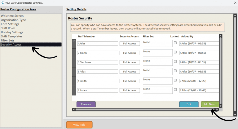 Managing Security Access to the Roster – Care Control Learning Hub