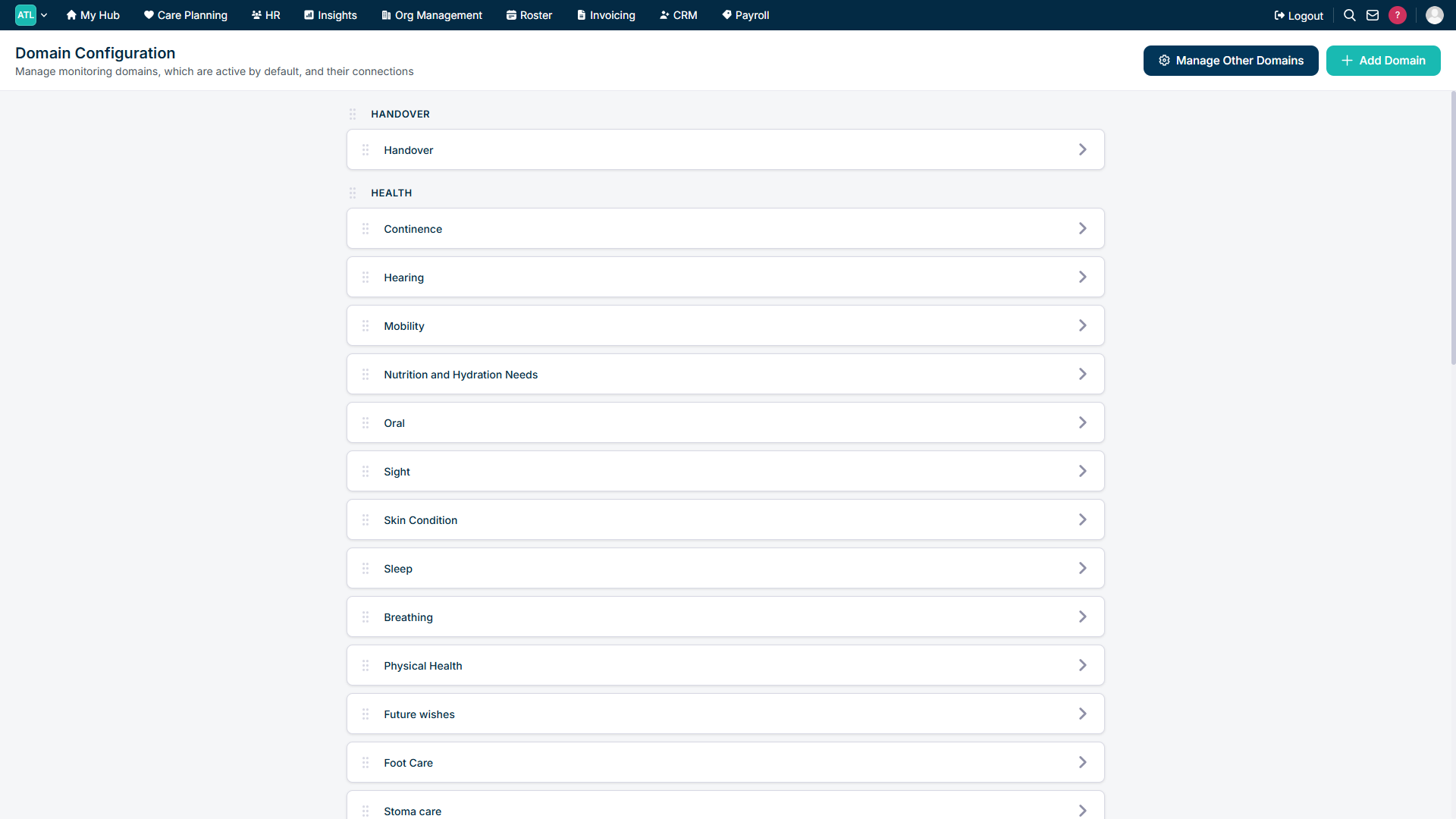 Intelligent Care Review care plan screen